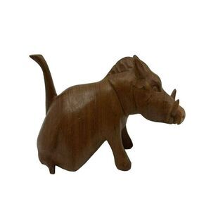 Hand Carved‎ Wooden Figurine African Safari Decor Animal Warthog Sculpture 4x8"
